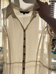 White Sleeveless Maxi Dress with Blue Hem