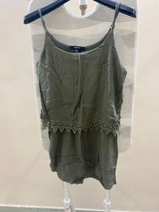 Green lace trim cami romper