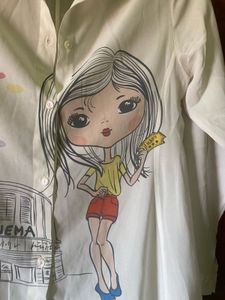 Cute Graphic Print Button-Up Shirt