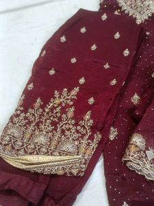 Maroon Embroidered suit pant Set