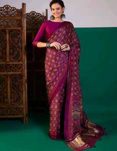 Beautiful Purple Modal ajrak Printed Saree