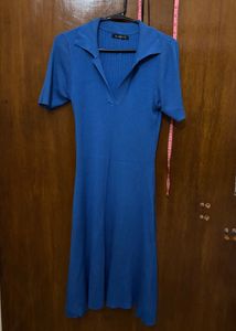 Blue Collared Knit Midi Dress