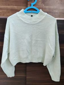 H&amp;M Light Green Cropped Knit Sweater