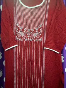 Red Embroidered Kurta
