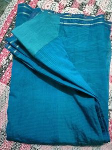 Beautiful Teal Saree with Striped Pattern