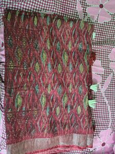 Maroon Printed  Blend Saree