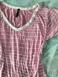 Cute Pink Striped 'Love' V-Neck Top