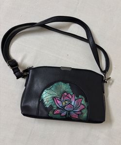 Leather Embossed Lotus Crossbody Bag