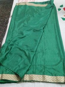 Emerald Green Silk Saree with Gold Border