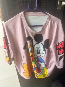 Pink Mickey Mouse &amp; Pluto Graphic T-Shirt
