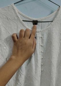 chiken kari sequence white kurta cotton