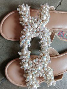 Women's Embellished Pearl Slides/Flats