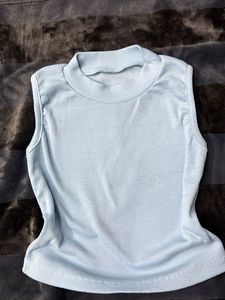 Light Blue Sleeveless Mock Neck Top
