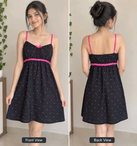 Cute Black & Pink Polka Dot Nightdress