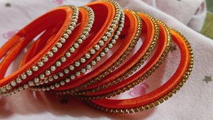 Orange Beaded Bangles - Set of 8