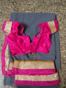 Price dropped Elegant Grey Saree with Pink Border