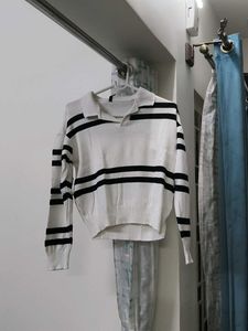 Striped Polo Neck Sweater