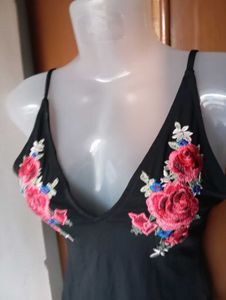 Embroidered Black Bodysuit