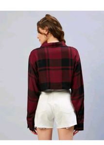 Maroon Plaid Cropped Shirt