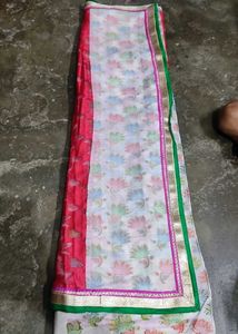 Beautiful Red Saree with White Floral Print