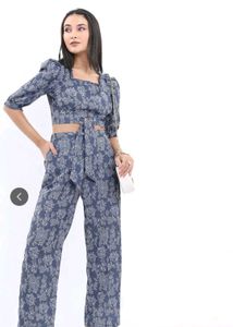 Women Floral Printed Crop Kaftan Top & Trouser