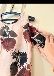 Light Pink/ beige Floral Cold Shoulder kurti