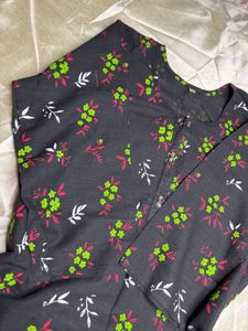 Black Floral Print Kurta