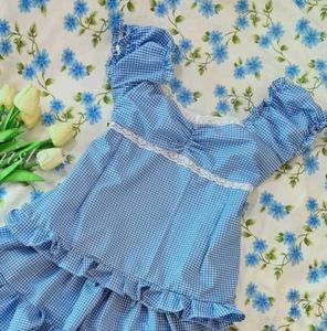 Coquette Blue Gingham Babydoll Top