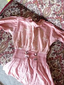 Girls Pink Top With Elastic On The Waist