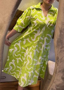 cotton Lime Green white dress