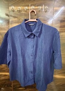 Zudio Navy Blue Textured Button-Up Top