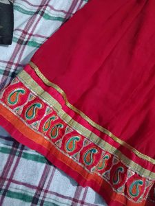 Red long skirt with Embroidered Border