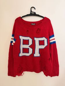 Shoop Distressed Red Knit Sweater