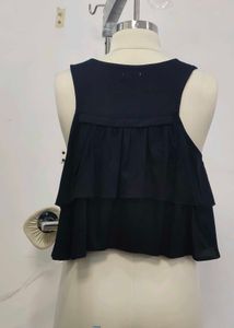 Black Ruffled Tie-Front Crop Top