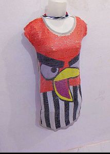 Quirky Bird Print Sequined Tunic
