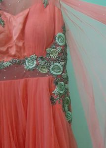 Elegant Peach Embroidered Gown