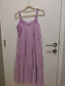 Lavender Swiss Dot Tiered Midi Dress