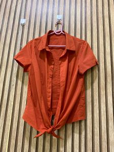 Chic Orange Short Sleeve Tie-Front Top