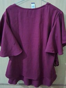 Maroon Pleated Top with Bell Sleeves