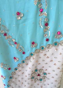 Stunning Blue &amp; White Embellished Saree