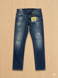 Jack & Jones Men's Blue Distressed Slim Fit Jeans