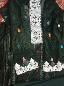 Embroidered Teal Velvet Kurta Set