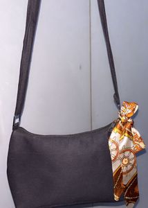 Chic Black Hobo Bag with Scarf Accent