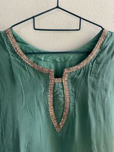 Seafoam Green zardozi work frock suit pallazo set