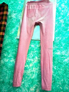 Women's Pink Printed Denim Look Jeggings | Stretch