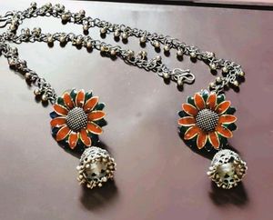 Pure German Silver Meenakari Jhumka With Earchain