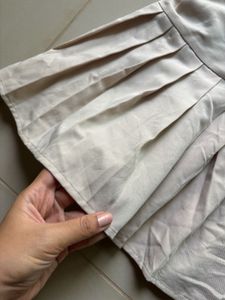 Beige Pleated Mini Dress