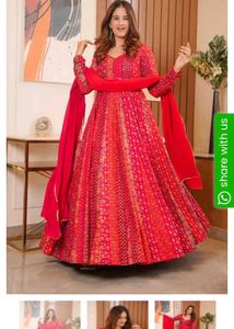Red Printed Anarkali Kurta with dupatta