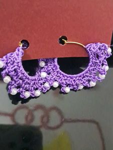 Purple Crocheted Earrings with Pearls