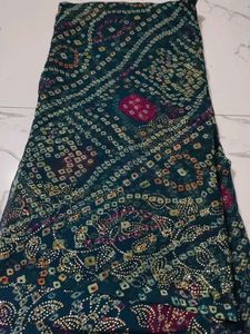 Green Bandhani Saree with Embellishments